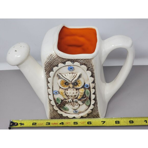 Vintage Hand Painted Ceramic Owl Watering Can Planter Vase Ceramic By Nell‎ - Picture 8 of 10